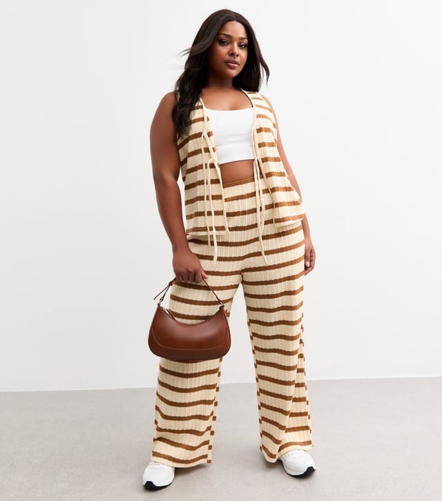 New Look Women's Plus Size Cream Textured Striped Tie Front Vest Curves New Look - 3