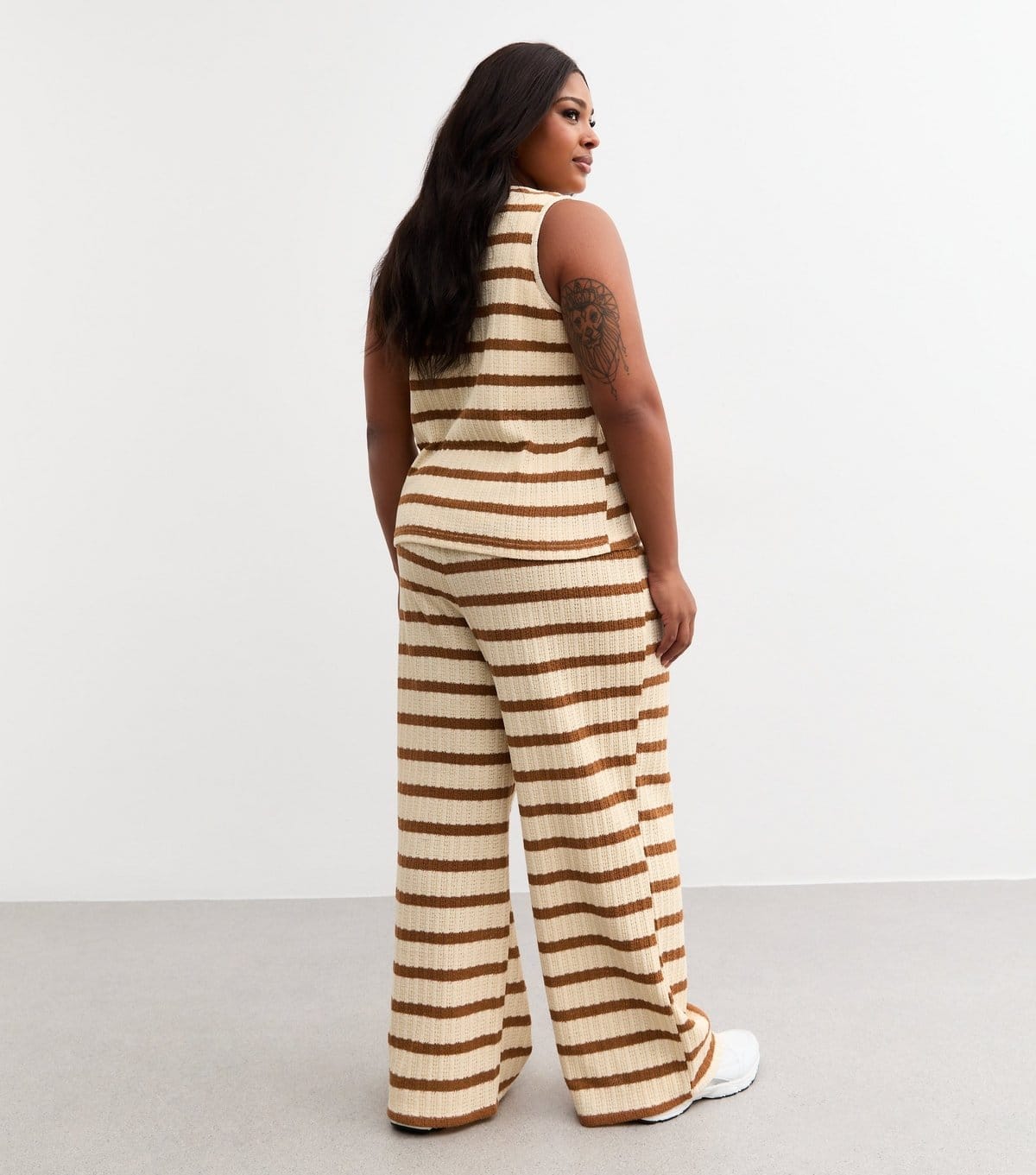 New Look Women's Plus Size Cream Textured Striped Tie Front Vest Curves New Look - 4