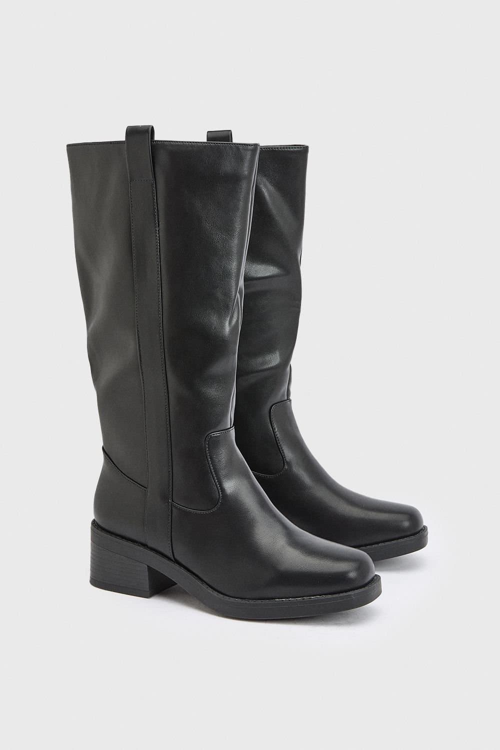 Dorothy Perkins Dorothy Perkins Women's Wide Fit Benji Faux Leather Knee Boots in Black