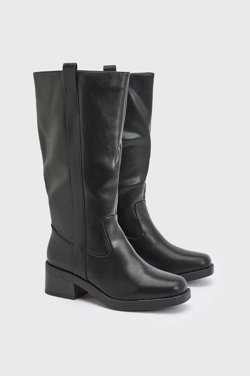 Dorothy Perkins Dorothy Perkins Women's Wide Fit Benji Faux Leather Knee Boots in Black - 1