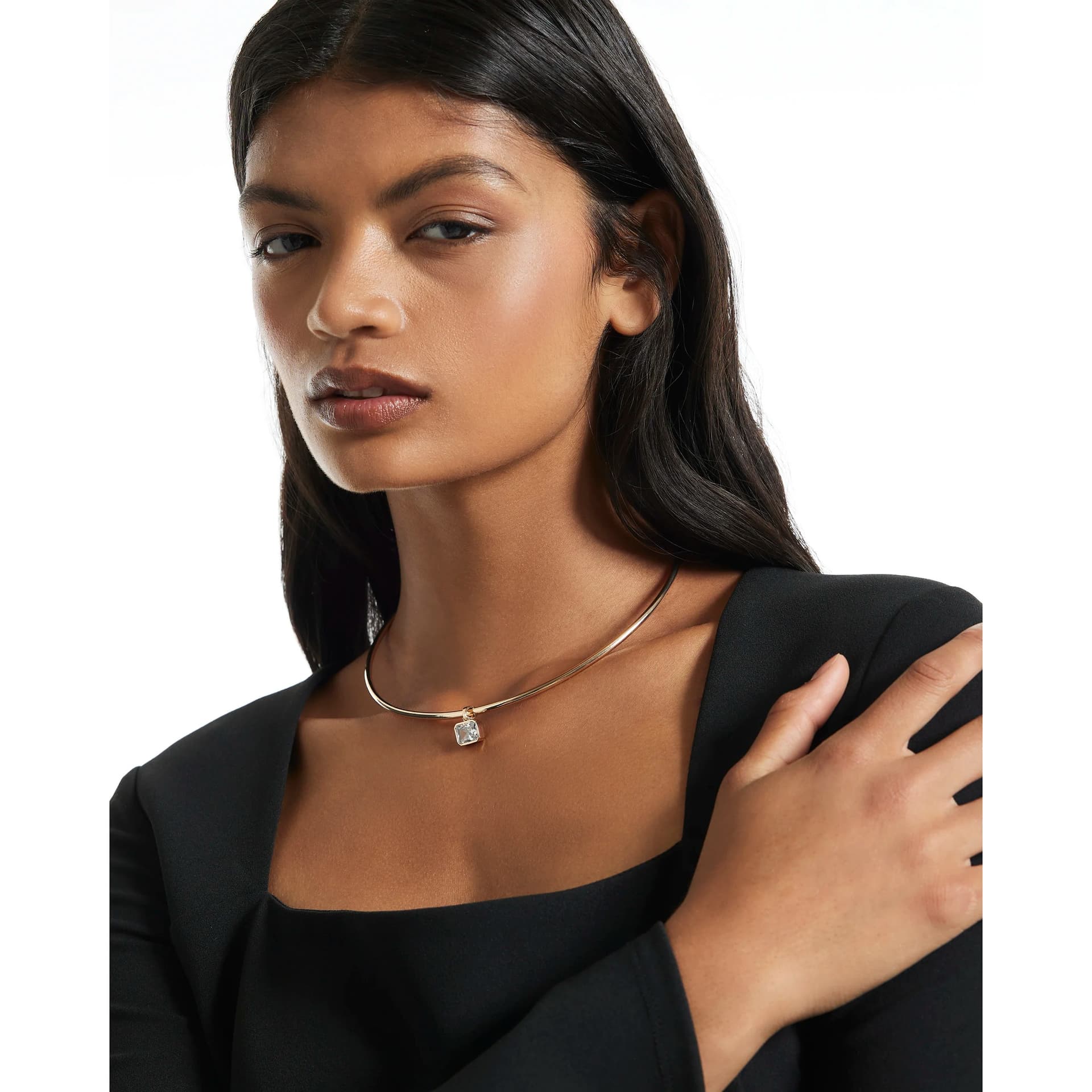 River Island River Island Womens Gold Diamond Simulant Drop Torque Necklace