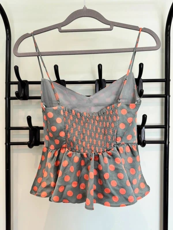 Zara Zara Green & Orange Polka Dot Peplum Bustier Cami Top - Size S