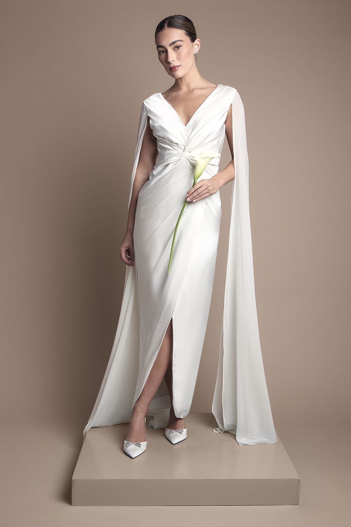 Coast Coast Women's Satin Cape Sleeve Maxi Wedding Dress in Ivory