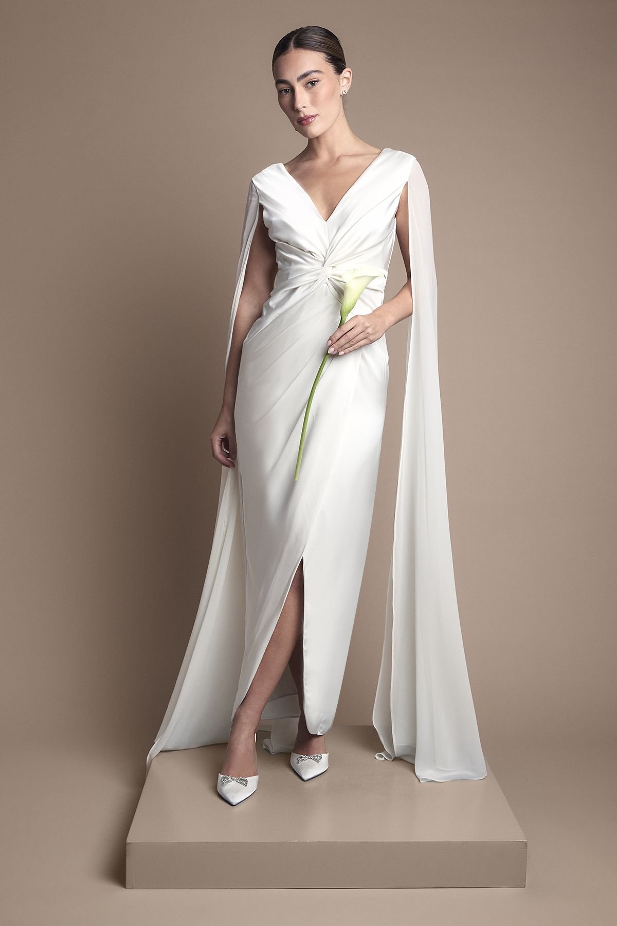 Coast Coast Women's Satin Cape Sleeve Maxi Wedding Dress in Ivory - 2