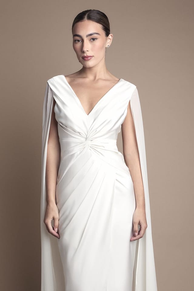 Coast Coast Women's Satin Cape Sleeve Maxi Wedding Dress in Ivory - 2