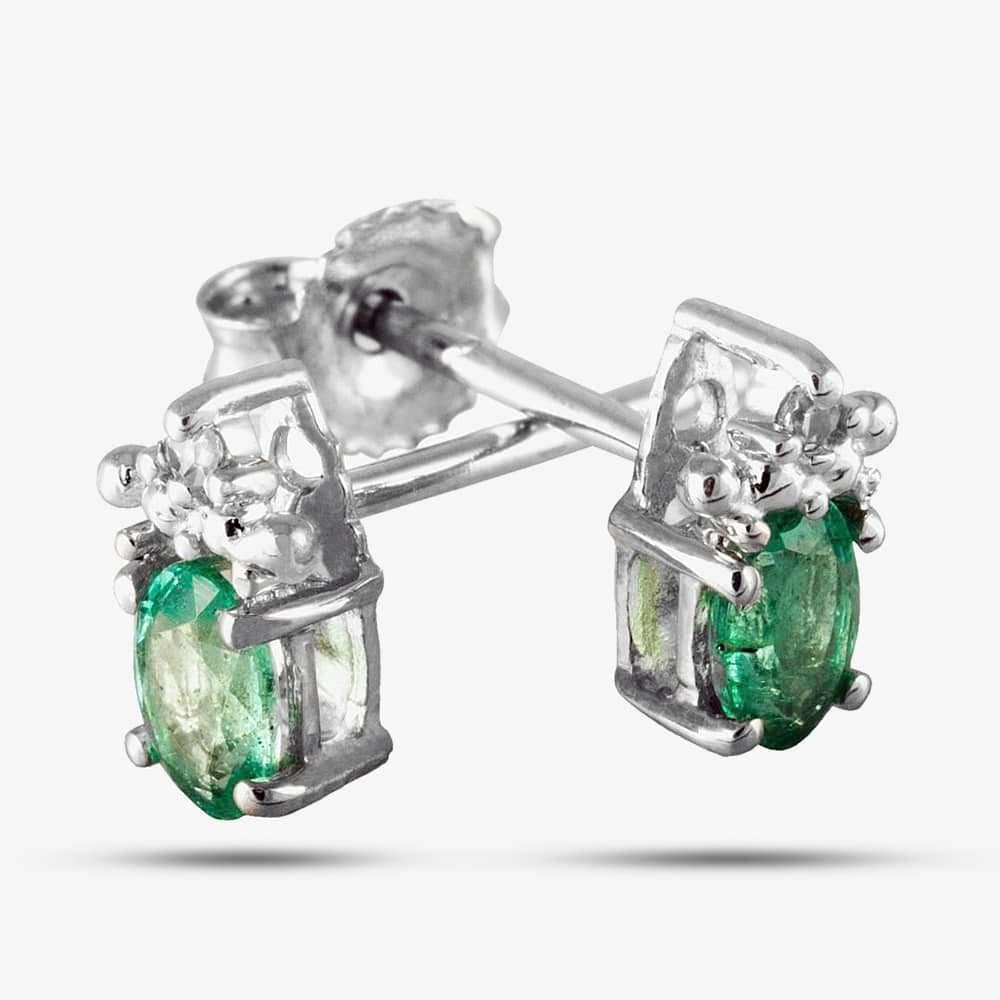 T.H.Baker T.H.Baker Women's 9ct White Gold Emerald & Diamond Stud Earrings