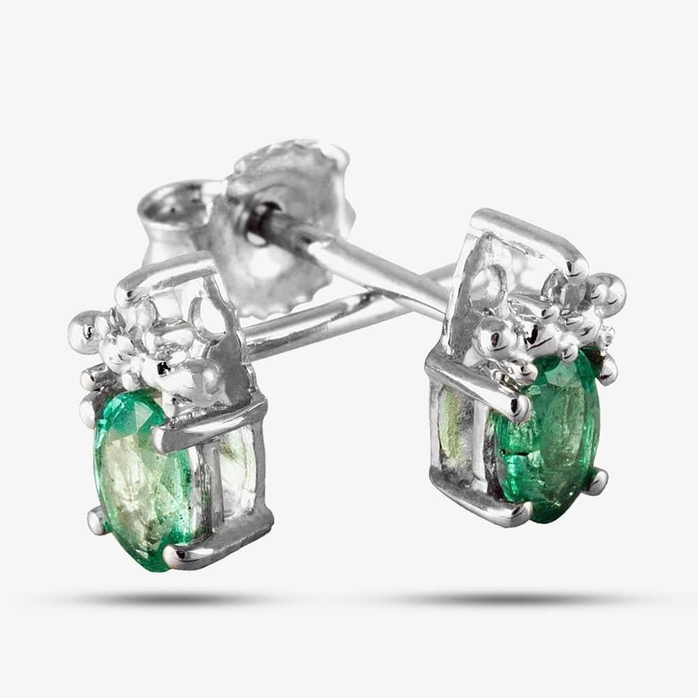 T.H.Baker T.H.Baker Women's 9ct White Gold Emerald & Diamond Stud Earrings ve04846 9kw-em in Green - 1