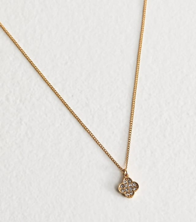 New Look Gold Tone Diamanté Embellished Flower Pendant Necklace New Look - 3