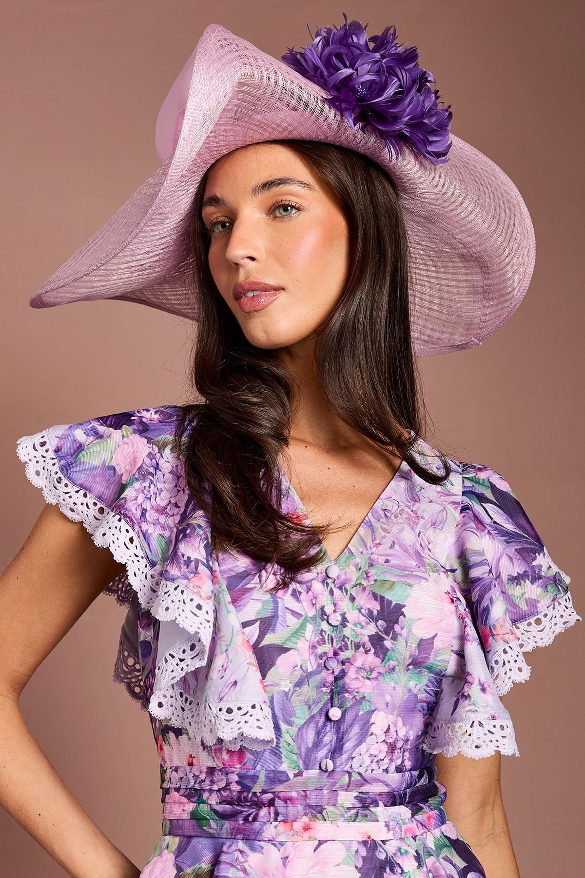 Coast Coast Women's Lisa Tan V Neck Ruffle Shoulder Midi Dress in Lilac - 4