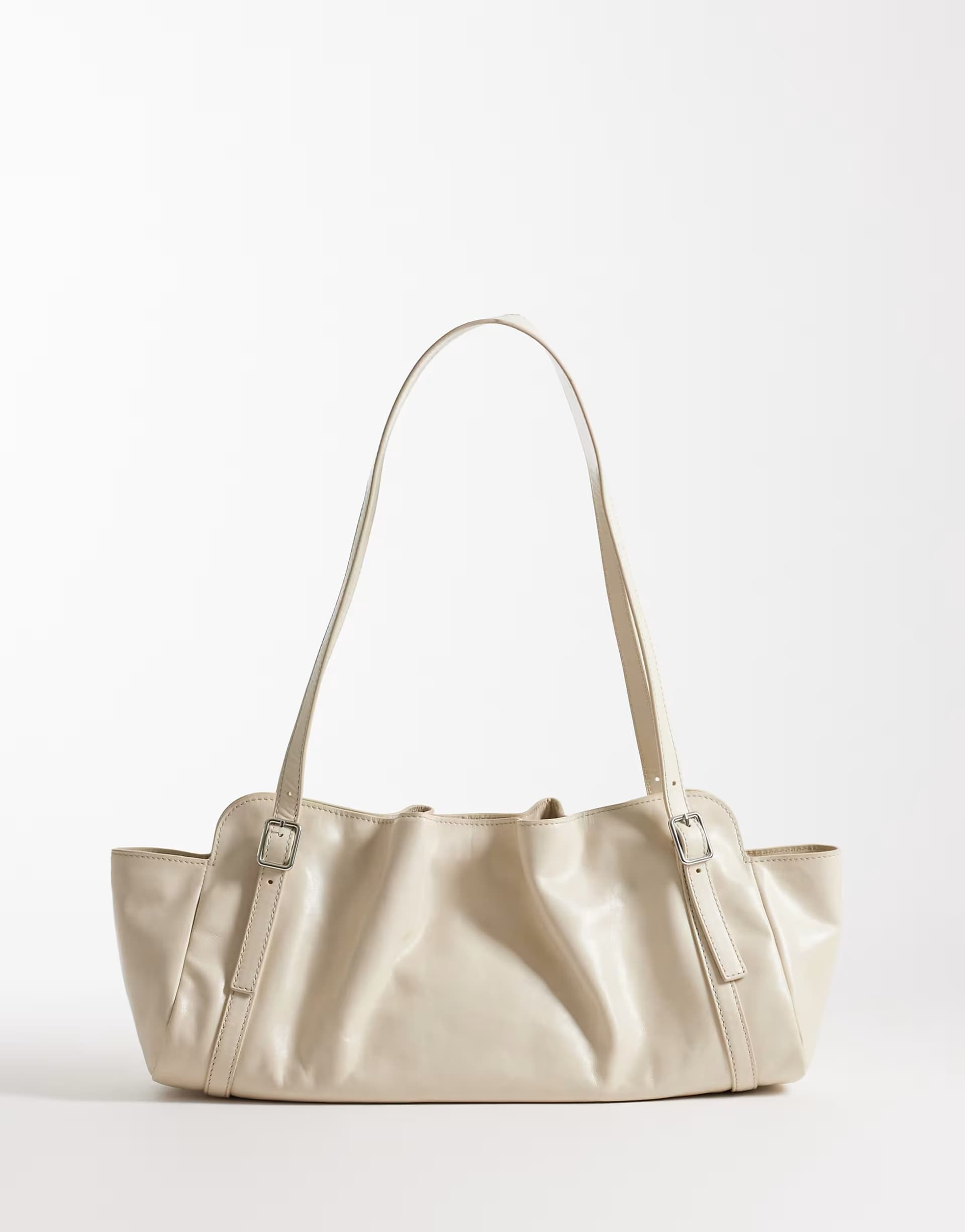ASOS & Other Stories premium leather shoulder bag with ruched belt detail in cream