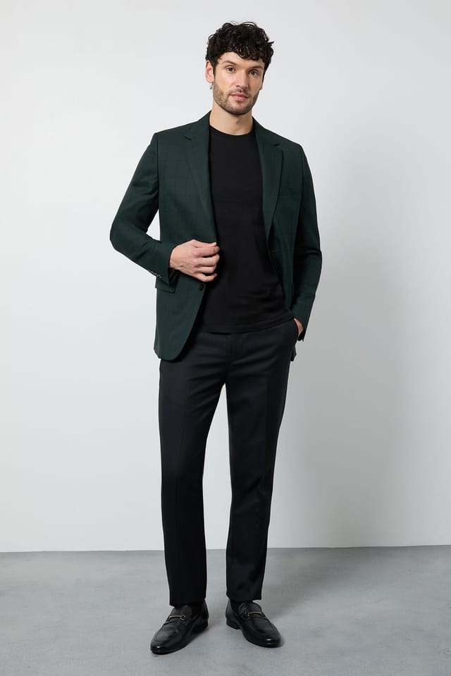 Burton Burton Men's Dark Green Check Tailored Fit Blazer - 2