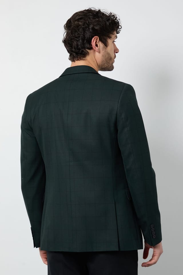 Burton Burton Men's Dark Green Check Tailored Fit Blazer - 3