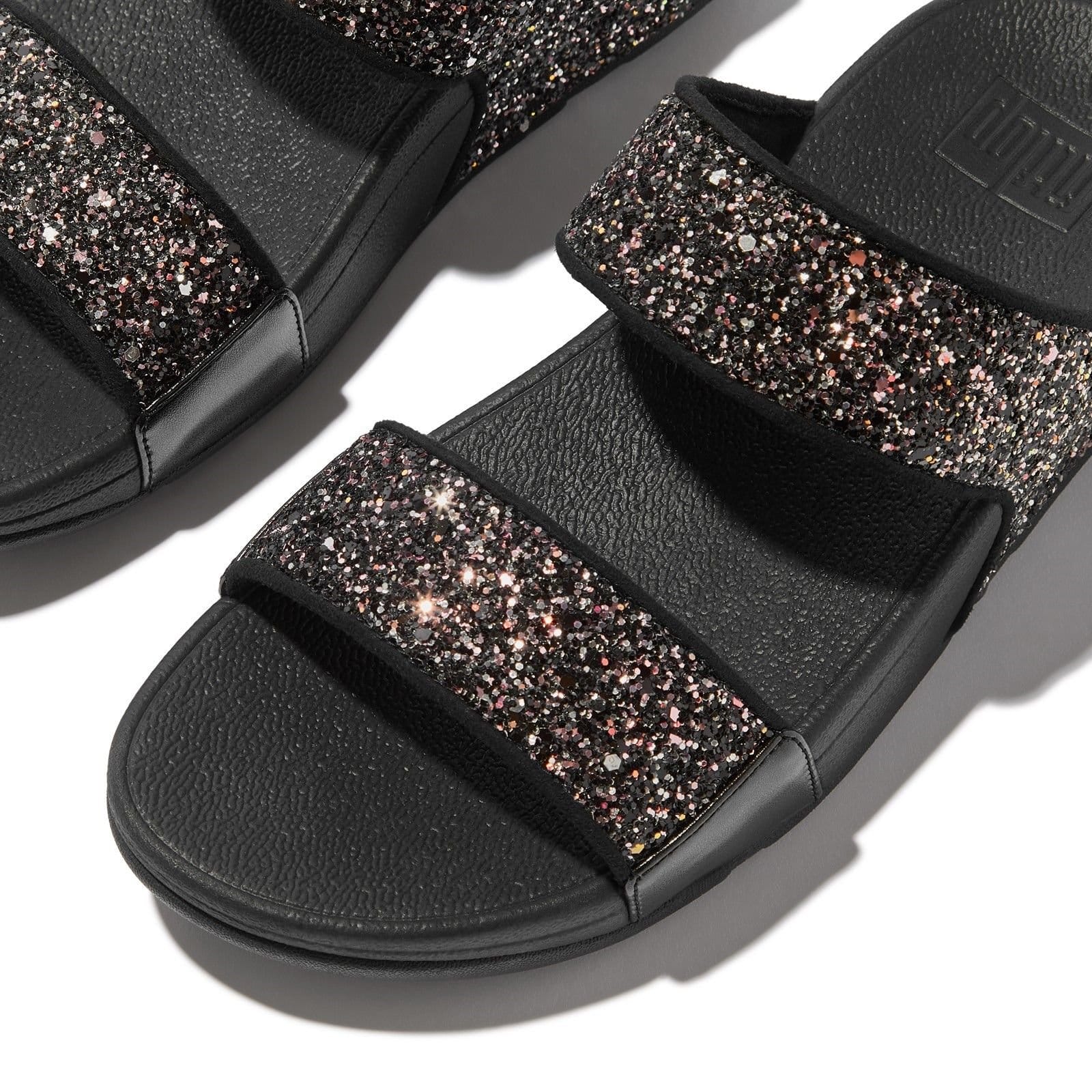 FitFlop FitFlop Women's Lulu 2 Bar Glitter Sandal in Black - 4