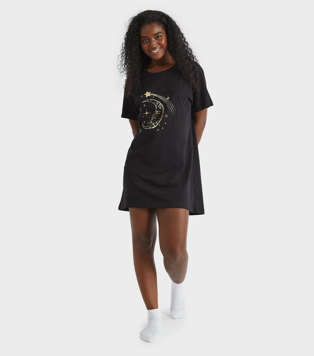 Skinnydip Women's Black Celestial Print Jersey Night Dress Skinnydip New Look - 2
