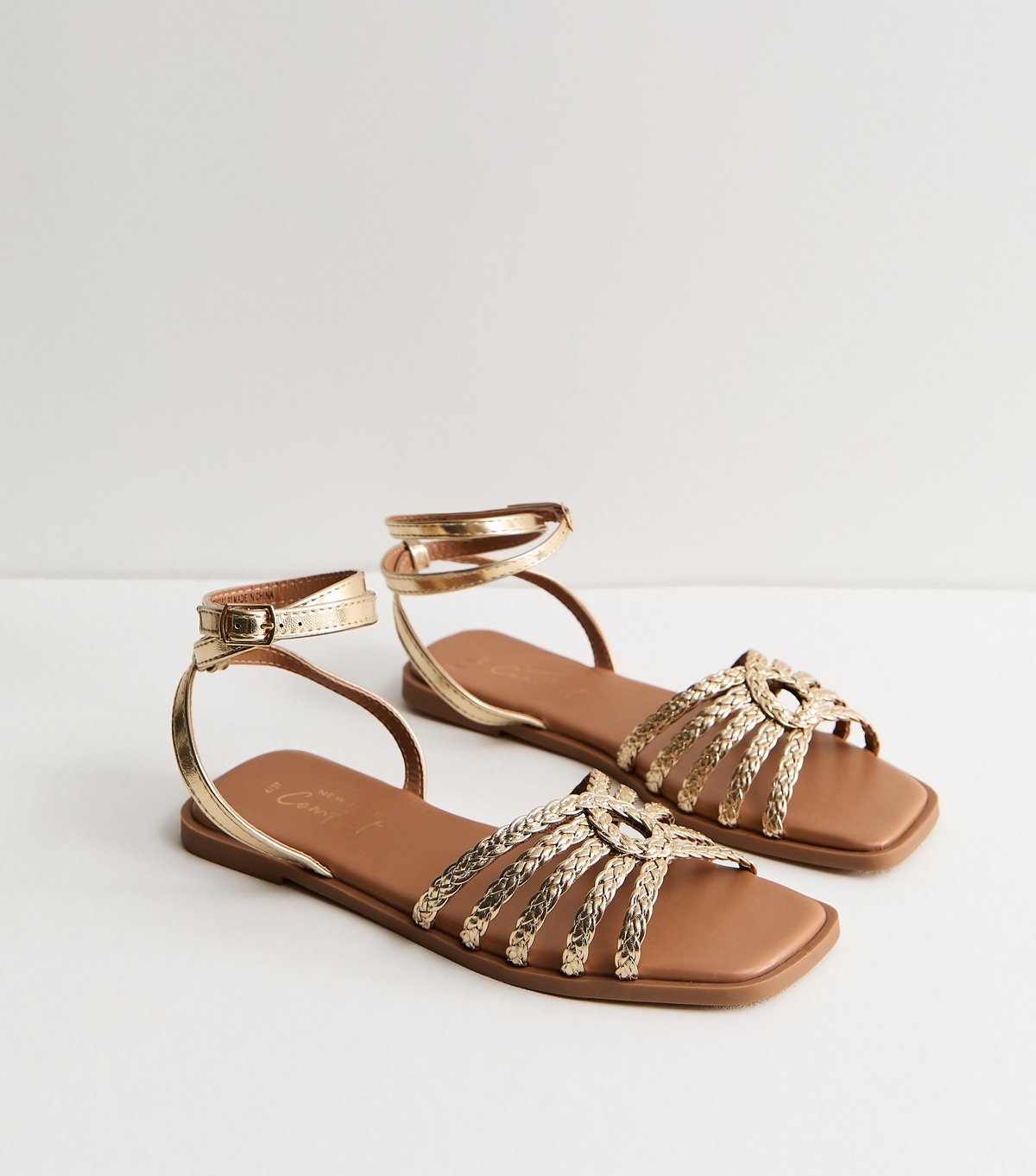 New Look Women's Gold Plaited Strap Flat Sandals Vegan New Look - 3