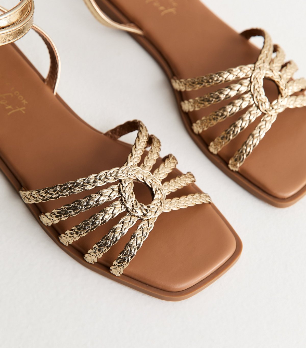 New Look Women's Gold Plaited Strap Flat Sandals Vegan New Look - 4