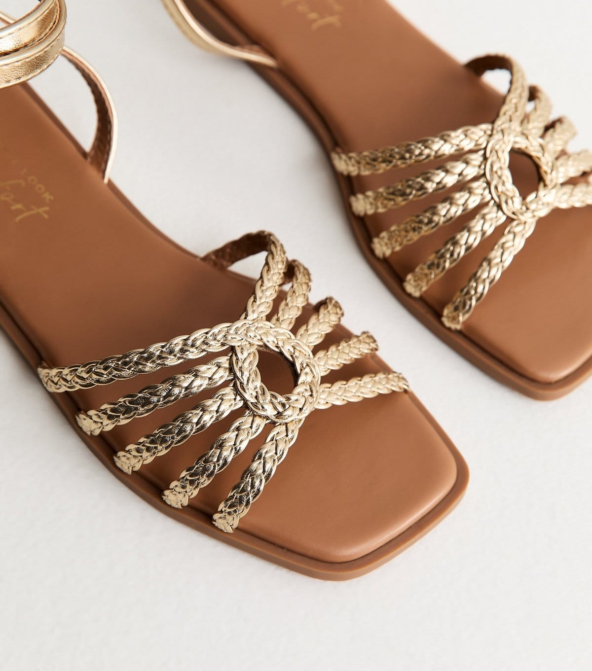 New Look Women's Gold Plaited Strap Flat Sandals Vegan New Look - 4
