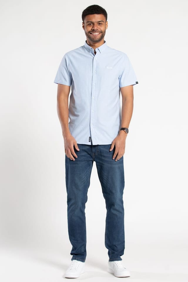 Tokyo Laundry Tokyo Laundry Men's Cotton Short Sleeved Button-Up Oxford Shirt in Light Blue - 3