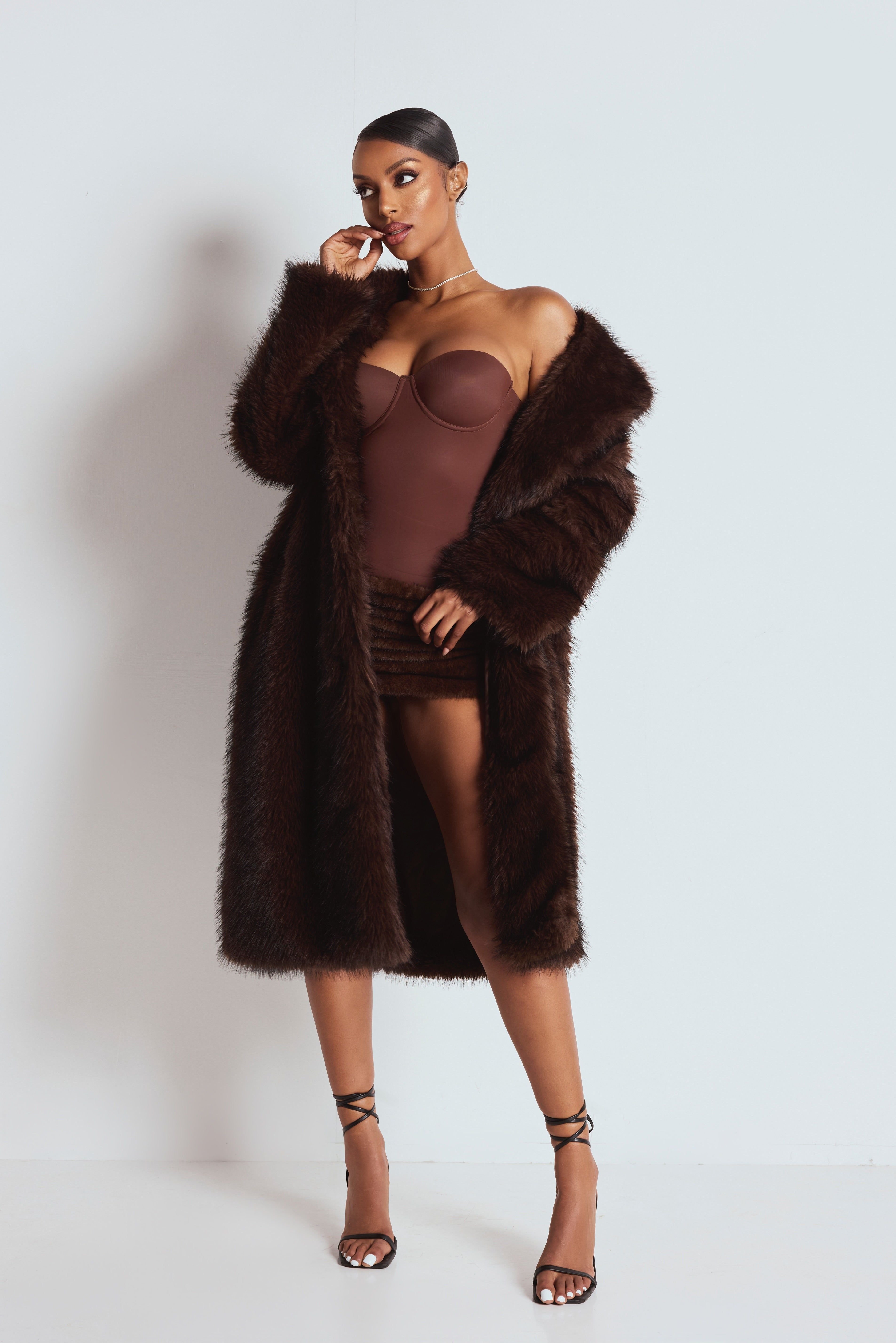 LEMONLUNAR LEMONLUNAR Women's The Brown Fur Coat - 1