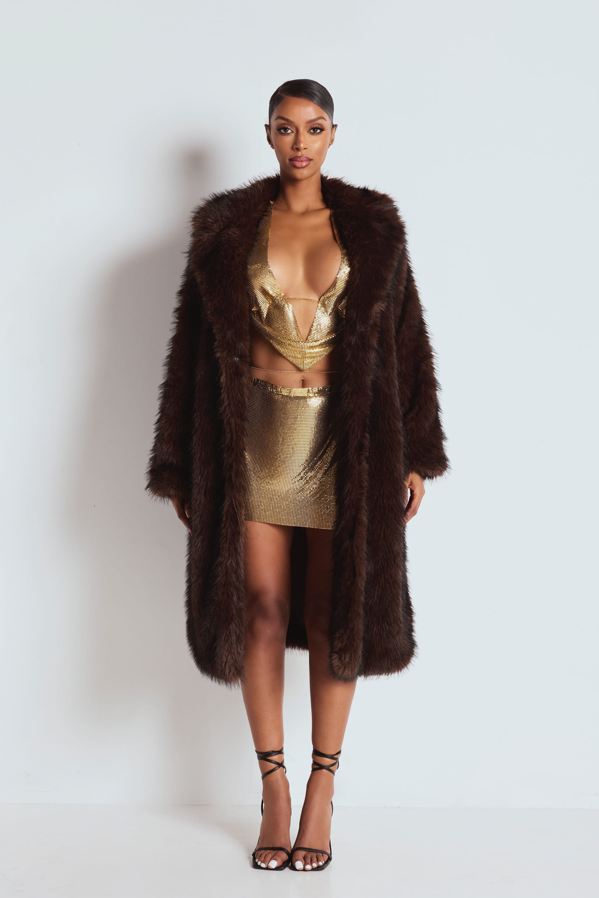 LEMONLUNAR LEMONLUNAR Women's The Brown Fur Coat - 4