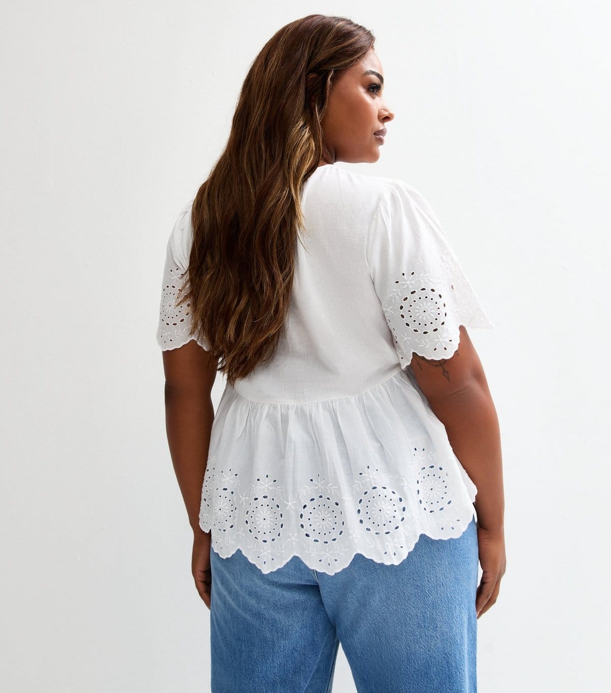 New Look Women's Plus Size White Broderie Hem Tie Front Top Curves New Look - 4