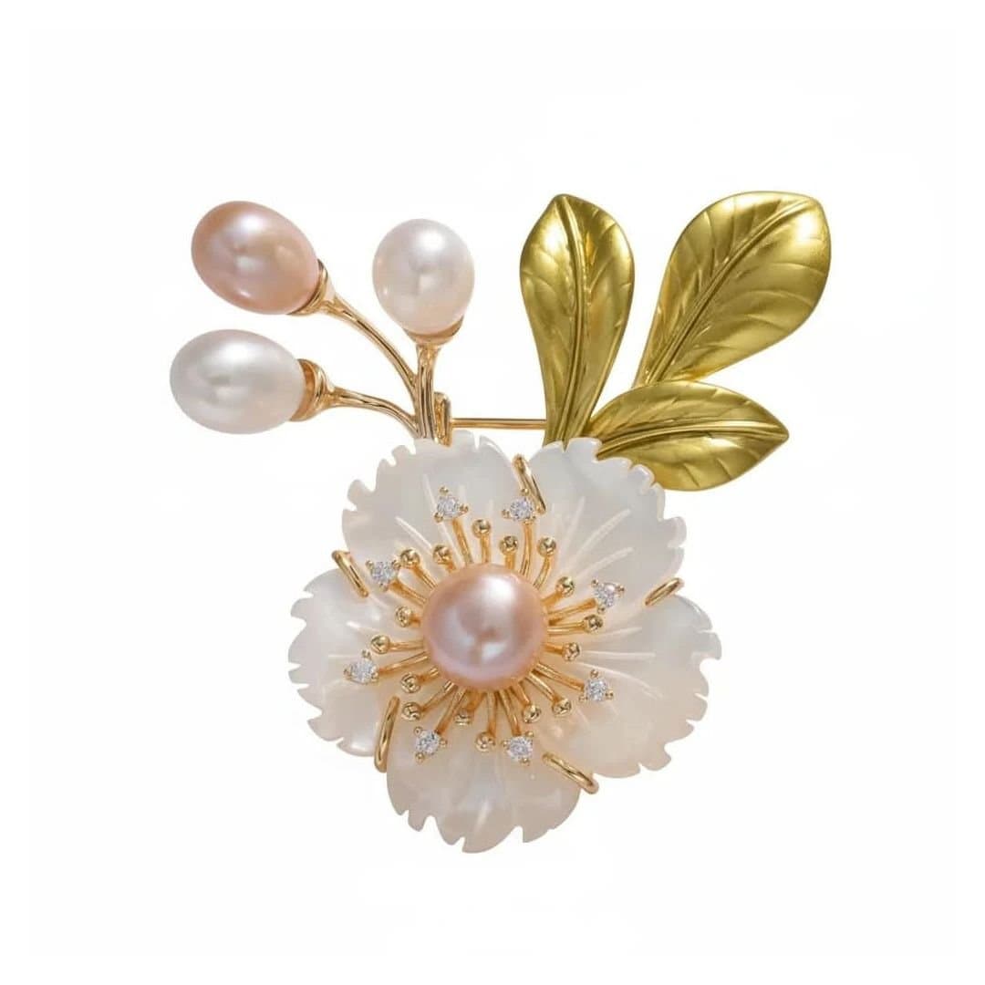 Angel Barocco Angel Barocco Women's Freshwater Pearl Floral Brooch - Gold