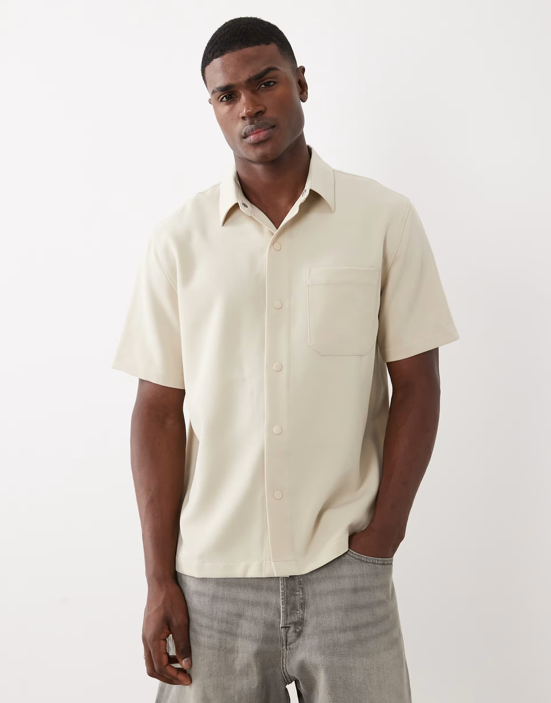 ASOS ASOS Beige Cotton Shirt With Poppers