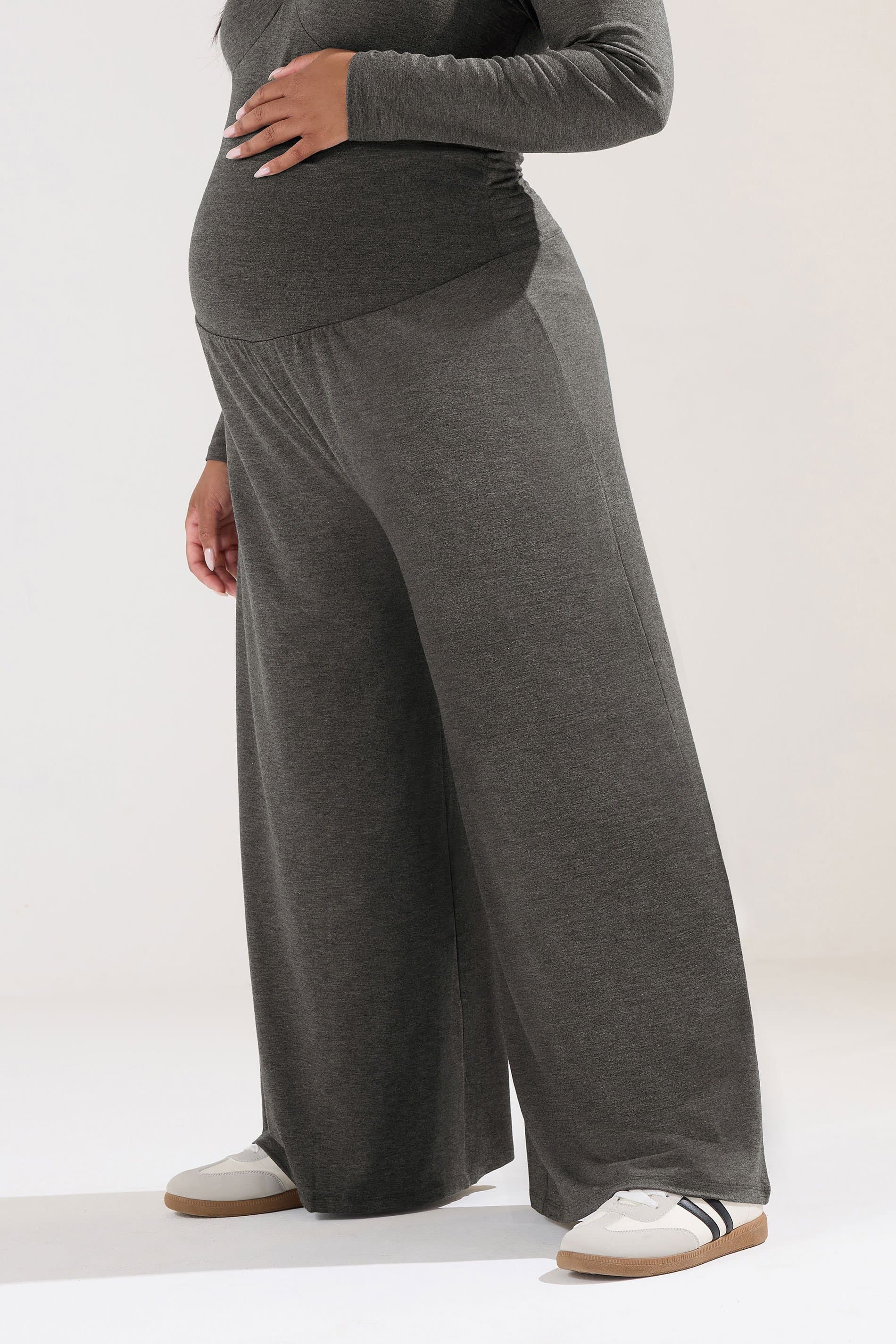 Bump It Up Maternity Plus Size Charcoal Grey Extra Wide Leg Trousers