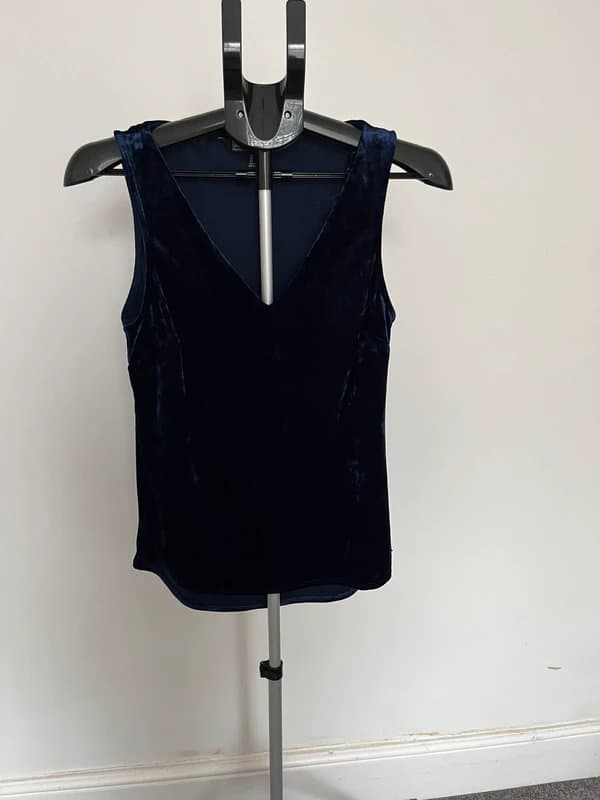 Friends Like These Friends Like These Navy Blue Velvet Sleeveless V-Neck Top UK 8