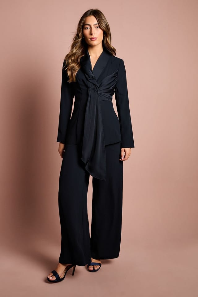 Coast Coast Women's Satin Detail Drape Front Blazer in Navy - 2