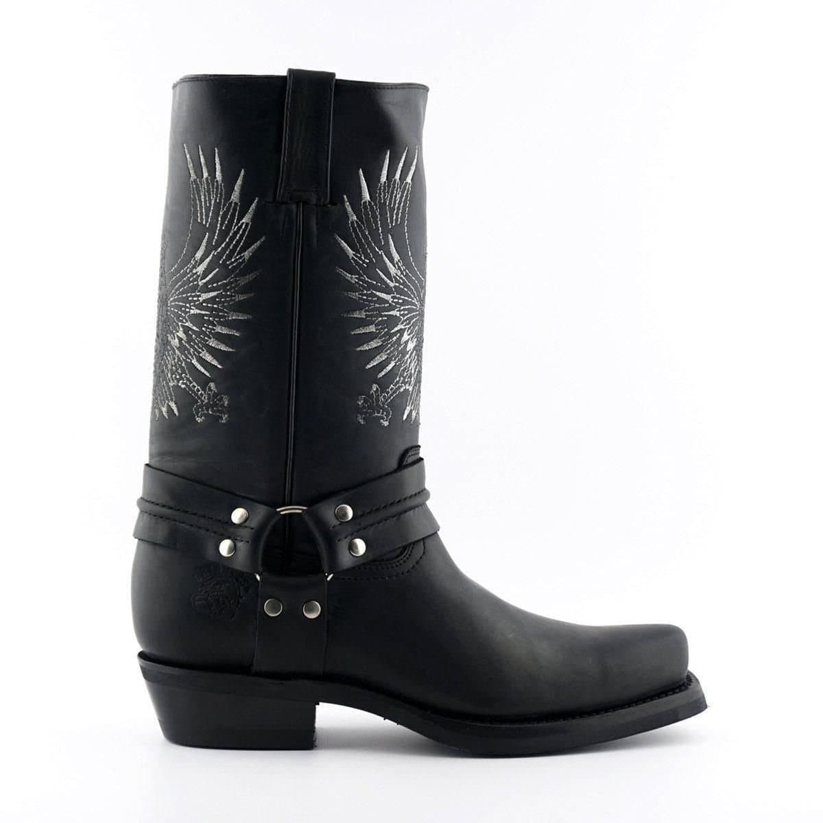 Grinders Grinders Men's Black Leather Cowboy Boots with Bald Eagle Design
