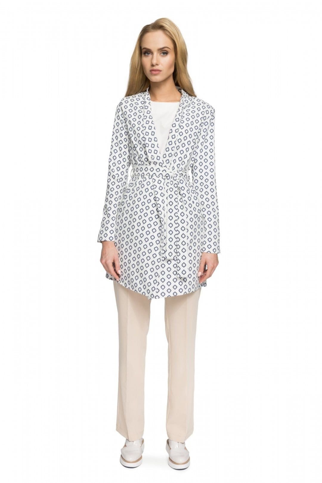 Love Lace Love Lace Women's Printed Fabric Belted Fully Lined Coat in White - 1