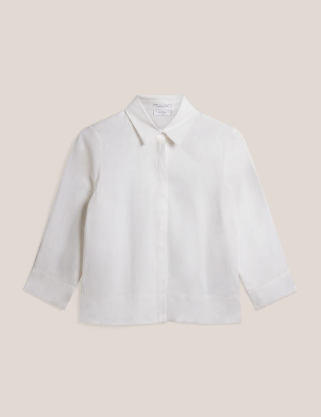Hobbs London Hobbs London Women's Nita 3/4 Sleeve Button Up Linen Shirt in Natural White - 2
