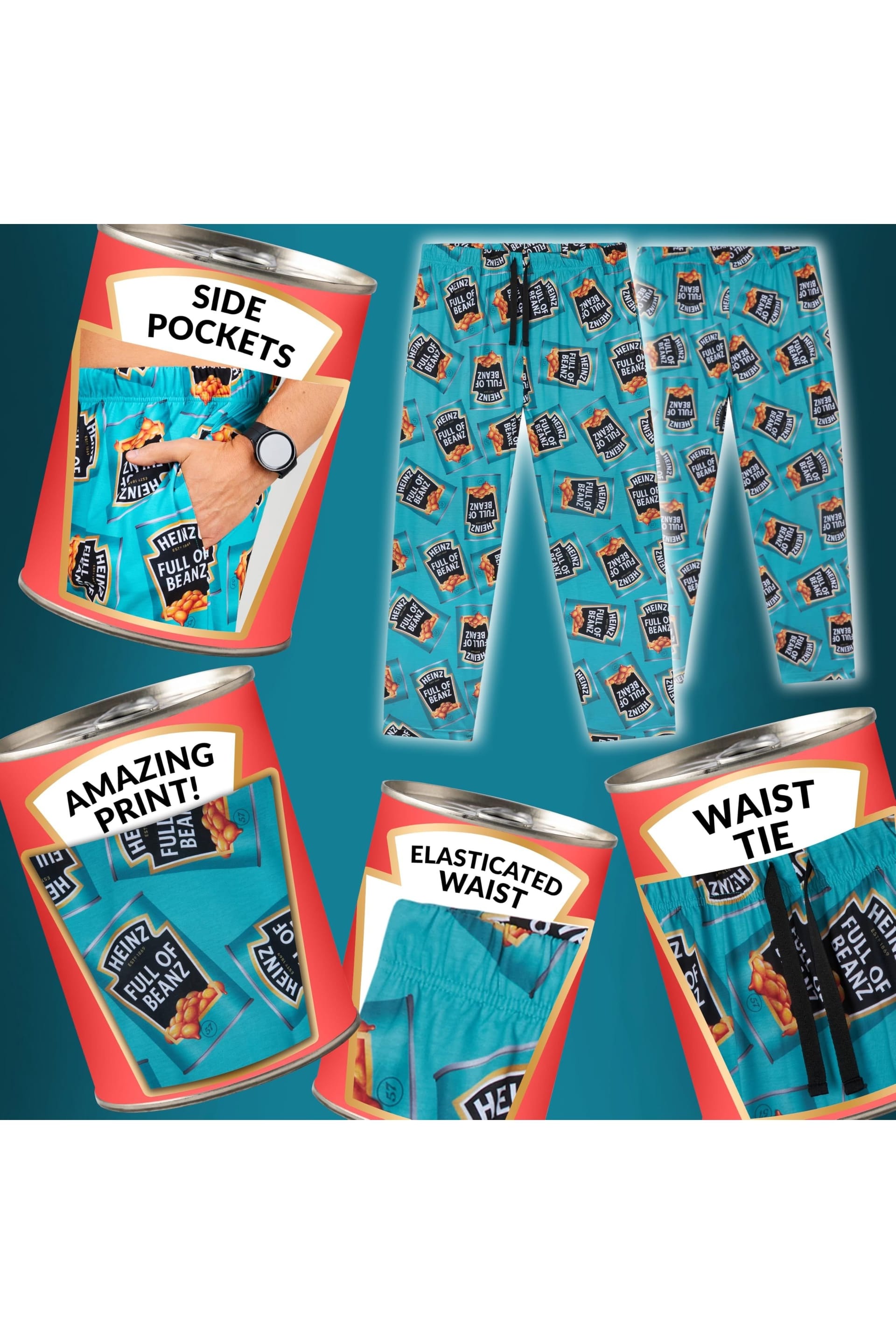 Heinz Heinz Men's Long Pyjama Bottoms PJ Loungewear Nightwear Sleepwear in Teal - 4