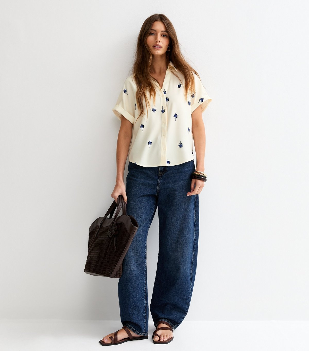 New Look Women's White Palm Tree Print Short Sleeve Shirt New Look - 3