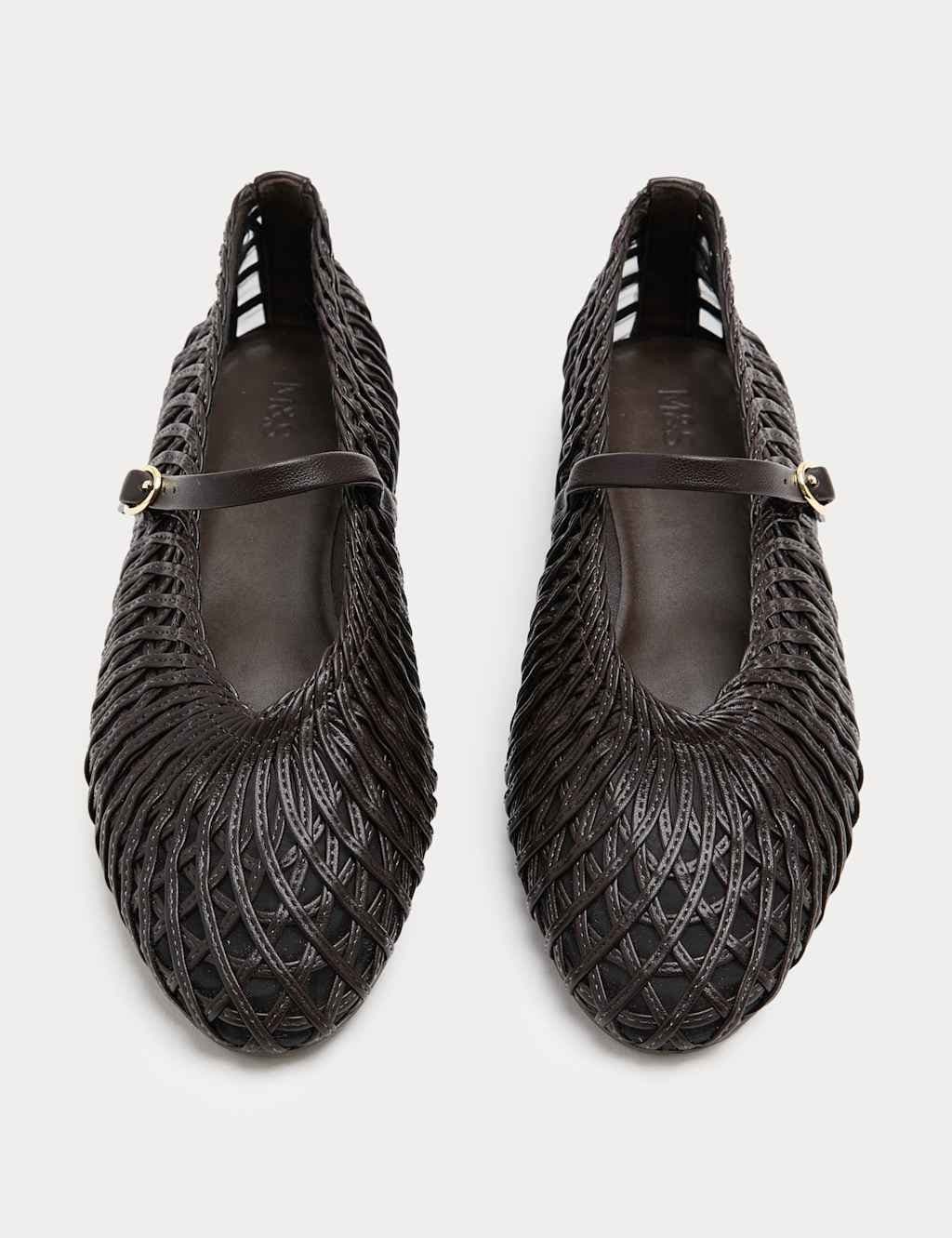Marks & Spencer M&S Woven Flat Mary Jane Ballet Pumps Dark Brown