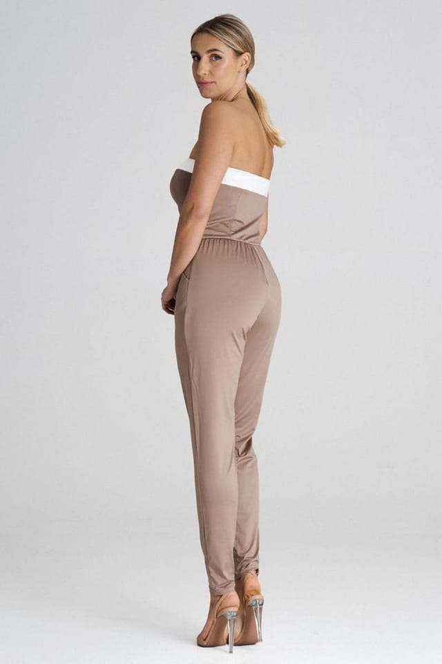 Love Lace Love Lace Women's Strapless Loose Jumpsuit with Pleated Legs in Beige - 2