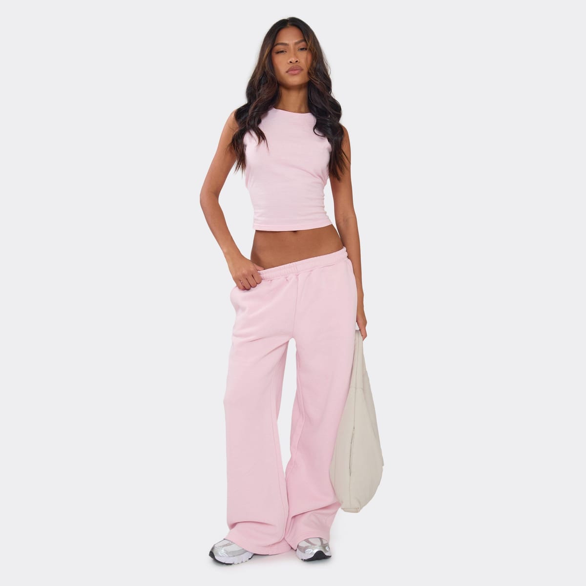 EGO Mid Rise Straight Leg Joggers In Baby Pink, Women's Size UK 6 - 1