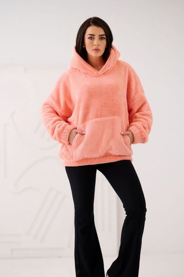 Love Lace Love Lace Women's Casual Teddy Bear Hooded Sweatshirt Style 223702 in Coral - 2