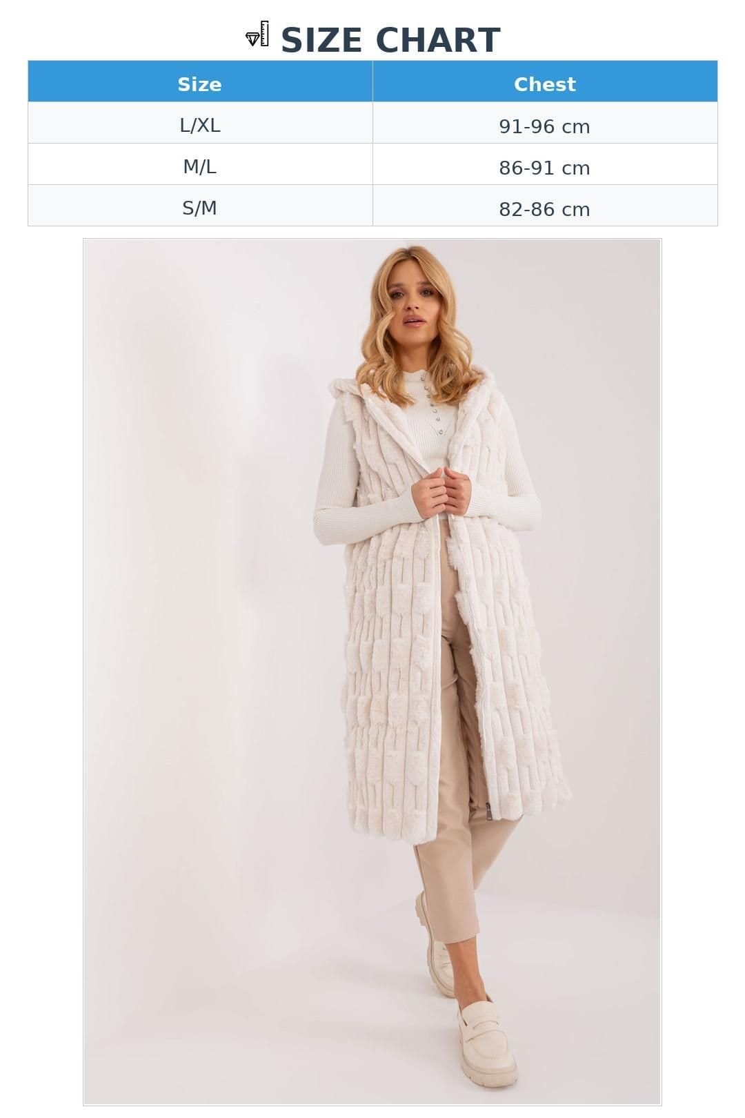 Love Lace Love Lace Women's Hooded Fur Vest with Zipper Front in Cream - 4