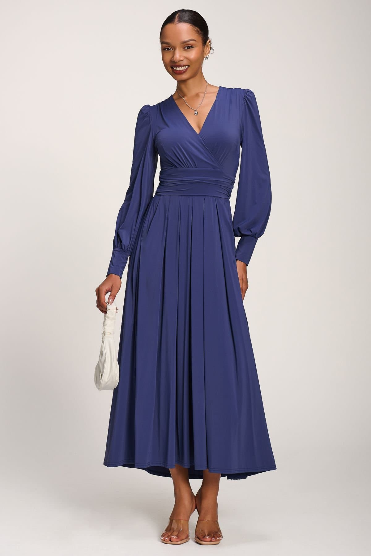 Jolie Moi Jolie Moi Women's Long Sleeve Soft Jersey Maxi Dress in Navy