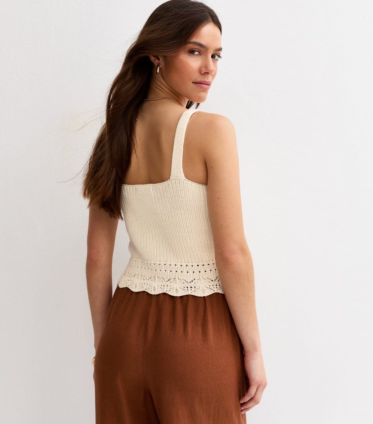 New Look Women's Petite Cotton Rich Cream Stitchy Vest Top New Look - 4