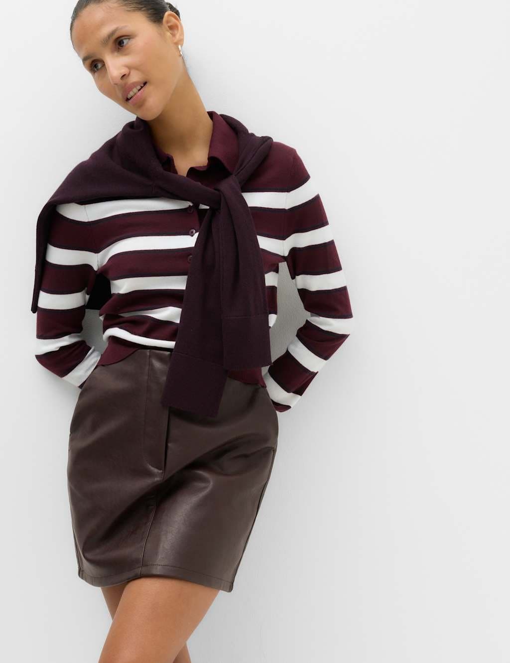 Marks & Spencer M&S Faux Leather Mini Skirt Burgundy