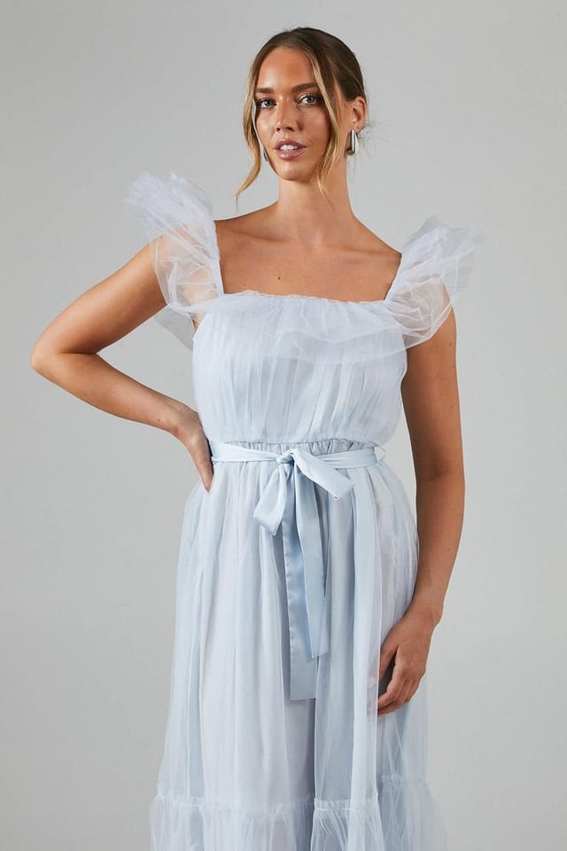 Debut London Debut London Women's by Coast Bardot Tiered Mesh Bridesmaid Dress in Ice Blue - 2