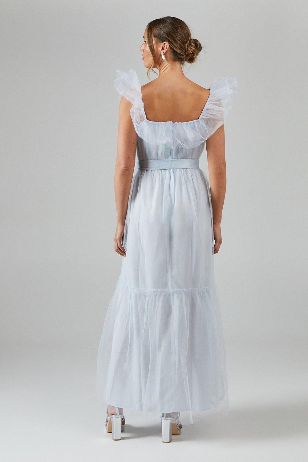Debut London Debut London Women's by Coast Bardot Tiered Mesh Bridesmaid Dress in Ice Blue - 3