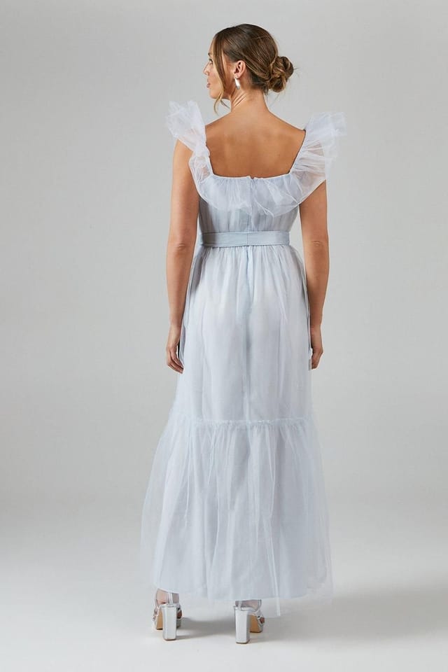 Debut London Debut London Women's by Coast Bardot Tiered Mesh Bridesmaid Dress in Ice Blue - 3