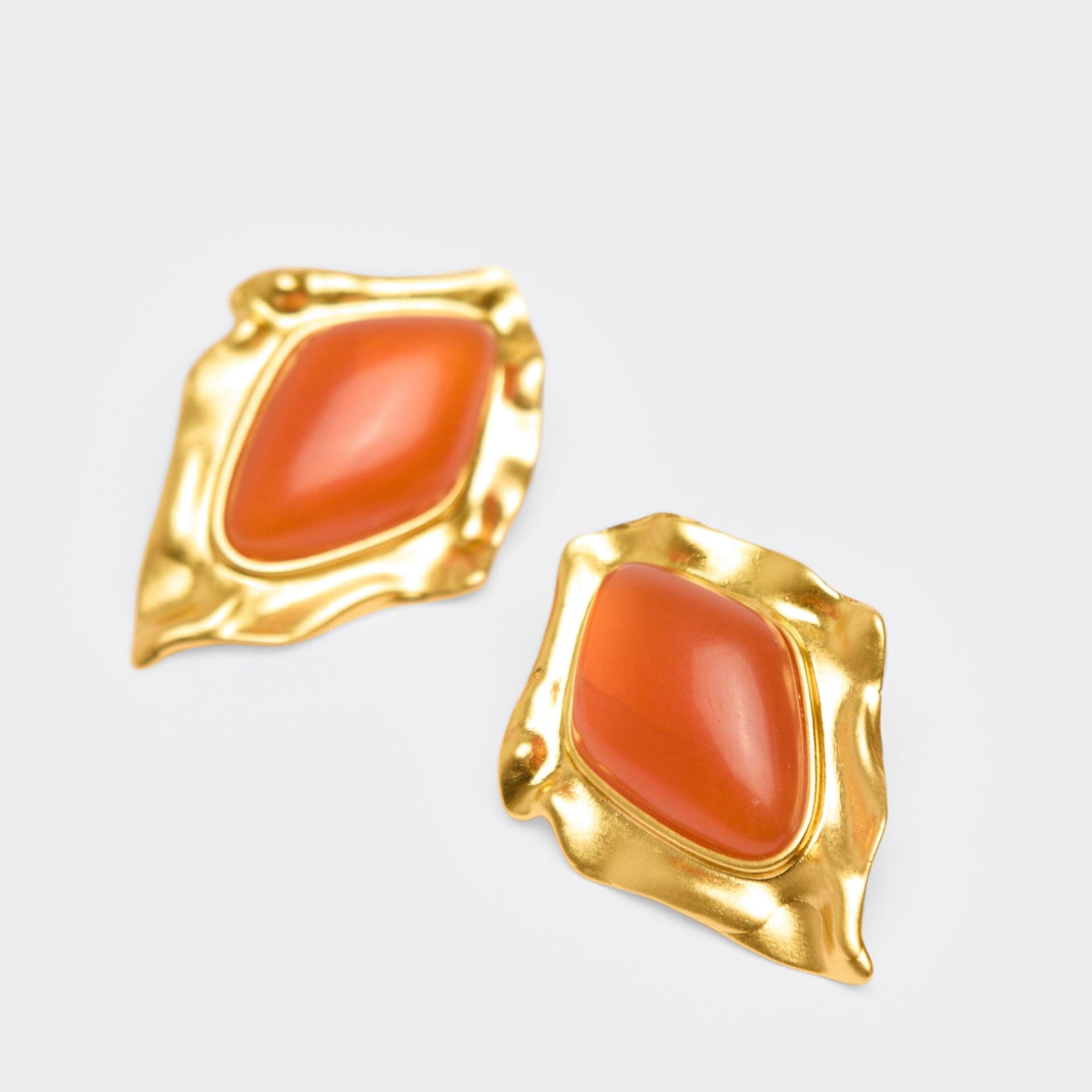 EGO Orange Stone Detail Shaped Stud Earrings In Gold, Women's Size UK 0