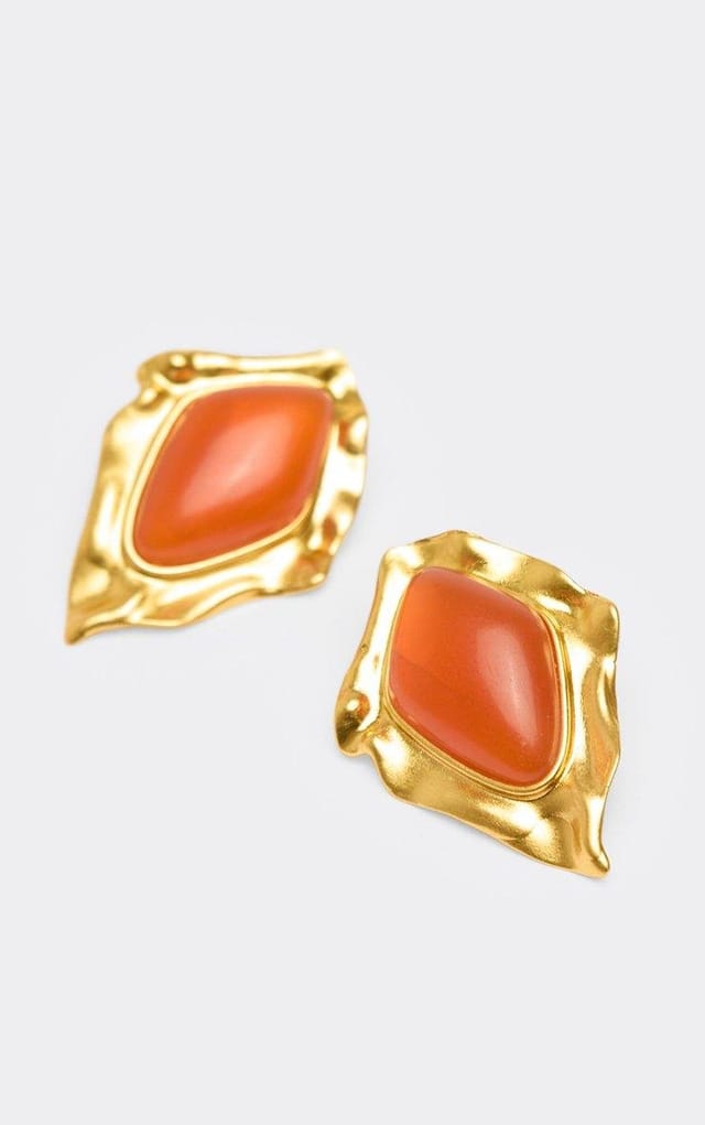 EGO Orange Stone Detail Shaped Stud Earrings In Gold, Women's Size UK 0 - 2