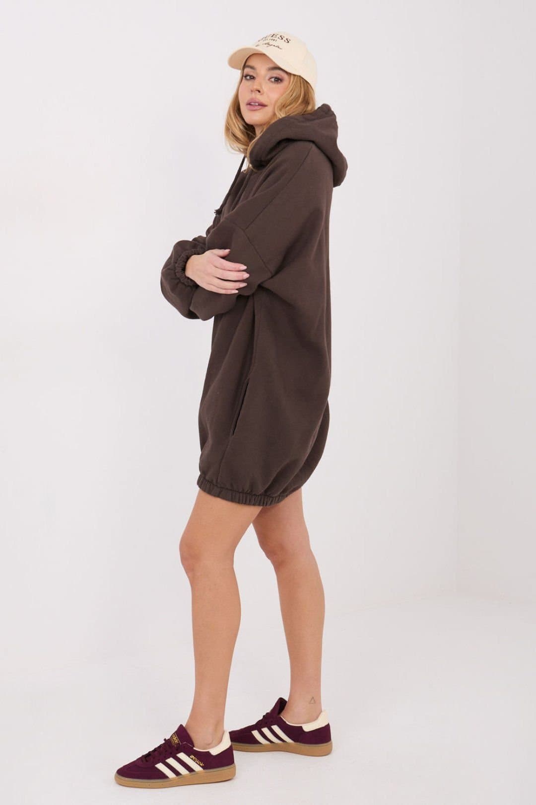Love Lace Love Lace Women's Oversized Cotton Hoodie Dress with Pockets in Brown
