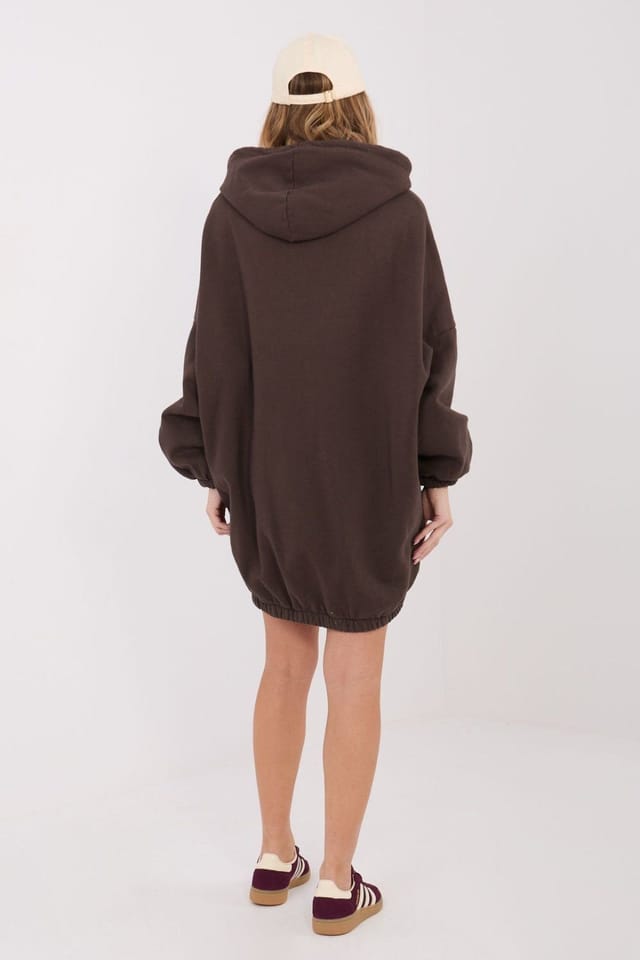 Love Lace Love Lace Women's Oversized Cotton Hoodie Dress with Pockets in Brown - 2